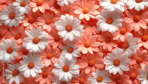 Peach and white daisies create a stunning floral background image. Perfect for adding a fresh, natural, and elegant touch to any design.