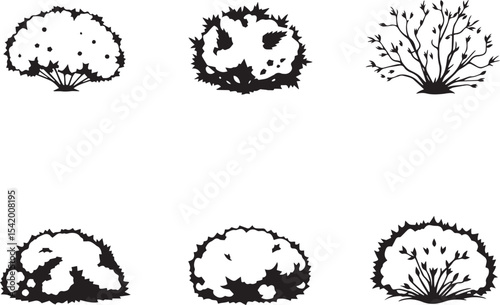 A set of shrubs and trees. Hand drawn vector illustration