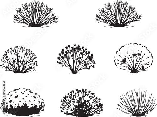A set of shrubs and trees. Hand drawn vector illustration