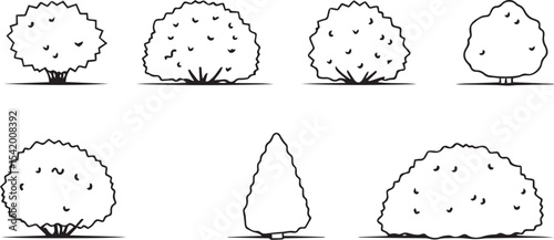 A set of shrubs and trees. Hand drawn vector illustration