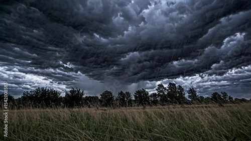 Stormy Sky and Open Field: Capturing the raw power and immense beauty of a tempestuous sky looming over a serene open field.
