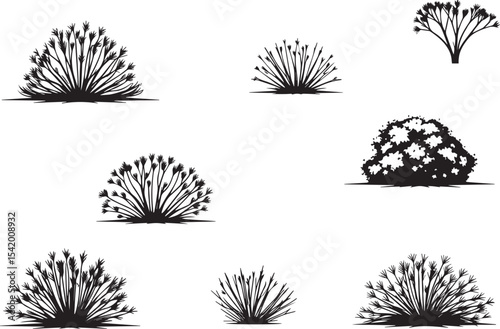 A set of shrubs and trees. Hand drawn vector illustration