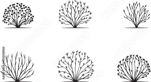 A set of shrubs and trees. Hand drawn vector illustration