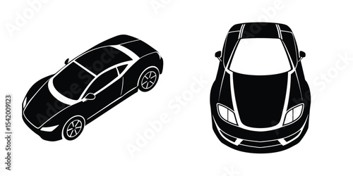 Minimal Top-Down Silhouette of a Sleek Sports Car Accelerating on White Background