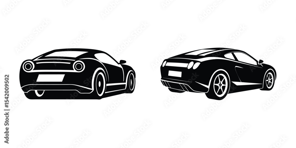 Naklejka premium Creative depiction of a dynamic sports car rear view speeding forward Flat Silhouette on White Background