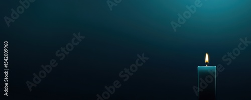Burning Candle on Dark Teal Background