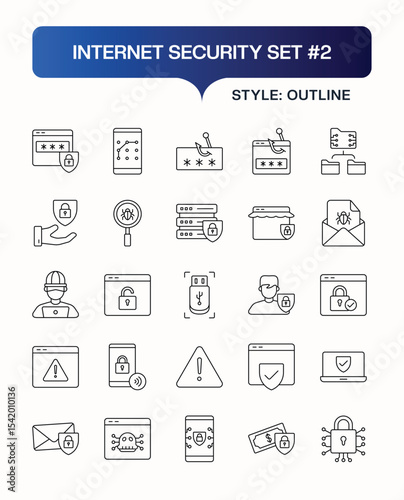 Cyber Security Online Safety Line Icon Collection

