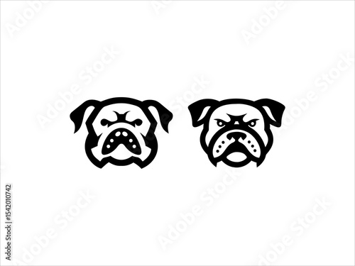 Two Black and White Bulldog Head V E C T O R Illustrations Side by Side Simple Line Art Dog Portraits