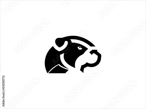Black and White Vector Bulldog Head Logo Design Abstract Geometric Style Monochrome Canine Mascot Icon