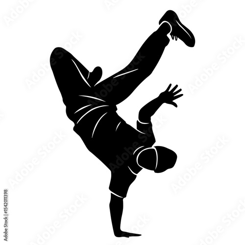 Breakdancing silhouette vector illustration of a dancer performing a handstand move for creative projects