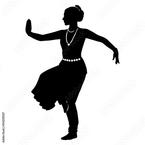 Indian classical dance bharatanatyam silhouette dancer pose mudra performance art black and white illustration