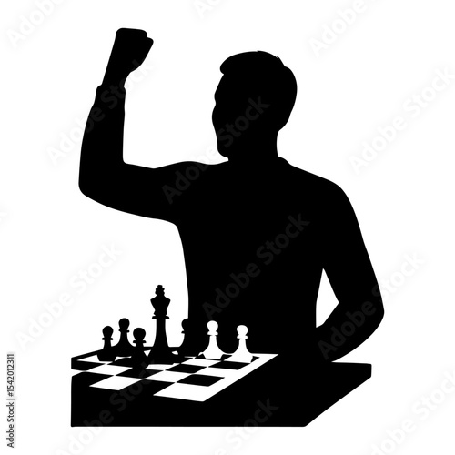 Chess strategy silhouette man winner chess game victory success achievement competition board game play