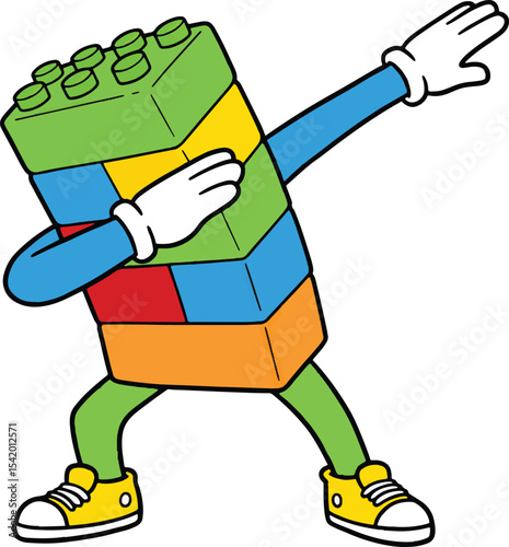 Funny Dabbing Building Block Character – Cartoon Toy Brick with Arms and Legs Doing Dab Dance Pose