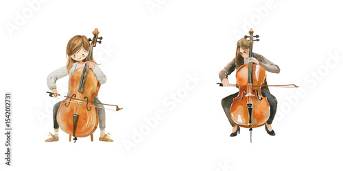 cello player watercolor vector illustration