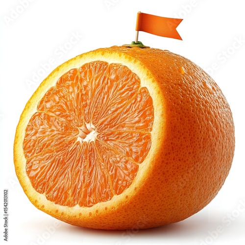 Juicy Orange Half with Tiny Flag Fresh Citrus Fruit Studio Shot