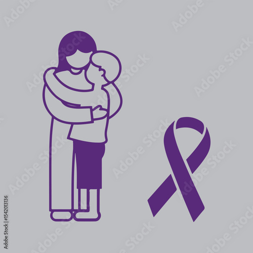 World Alzheimer’s Day Vector Illustration with Purple Ribbon, Brain, and Memory Puzzle Pieces - Flat Solid Color Design for Awareness and Care Campaigns