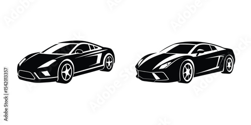 Modern depiction of a bold sports car at low angle accelerating out Silhouette on White Background