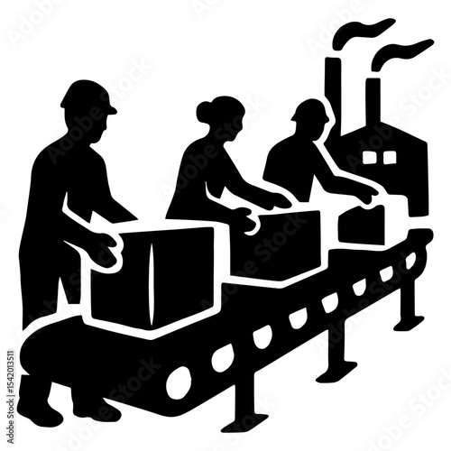Factory workers production line manufacturing industry automation assembly line conveyor belt system