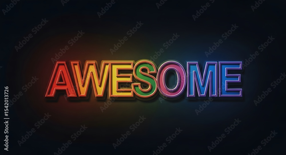 Obraz premium Vibrant Rainbow Neon Word Awesome