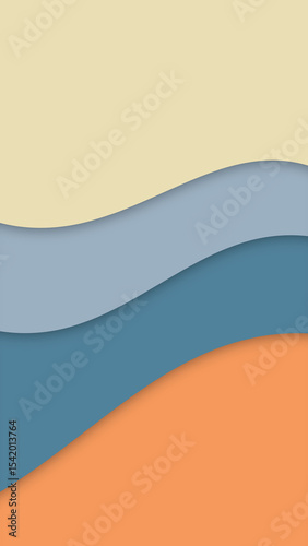Four horizontal wavy bands in beige, light blue, dark blue, and orange blend seamlessly to form a striking abstract design