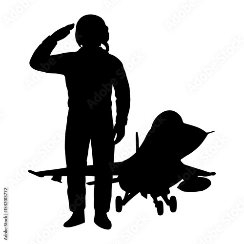 Jet fighter pilot silhouette vector graphic military aircraft aviation airforce design element clip art
