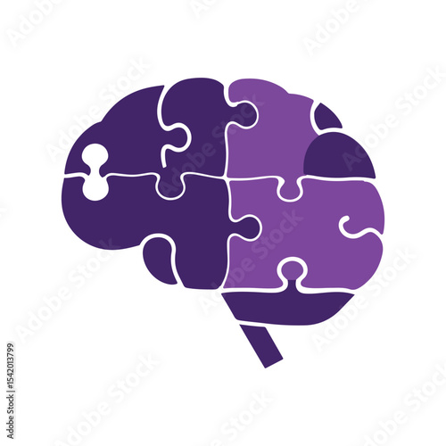 World Alzheimer’s Day Vector Illustration with Purple Ribbon, Brain, and Memory Puzzle Pieces - Flat Solid Color Design for Awareness and Care Campaigns