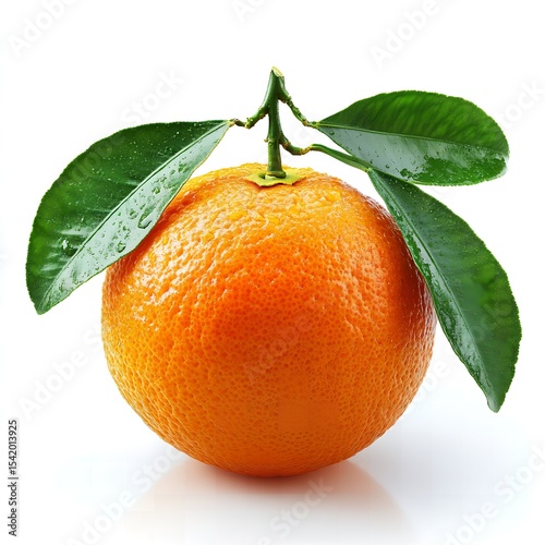 Fresh Ripe Orange with Green Leaves Isolated on White Background A Healthy Citrus Fruit