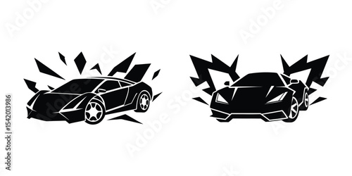 Bold illustration of an aerodynamic sports car tearing down track Flat Silhouette on White Background
