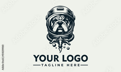 A bulldog in an astronaut helmet, a logo design concept.