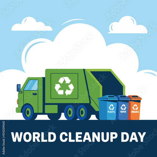 World Cleanup Day vector illustration showing diverse people collecting trash, recycling, planting trees, and caring for the Earth in solid colors for eco-friendly awareness campaigns.