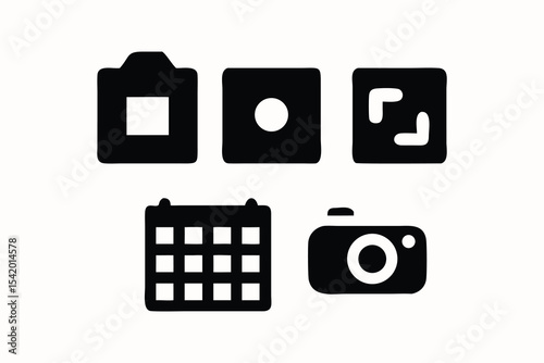 Vector Icons of Photography and Image Editing Tools. A set of simple, black silhouette icons representing various photography and image editing tools.