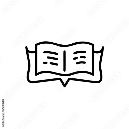 Black Line Art Icon of an Open Book with Text Inside Decorative Frame Islamic Mawlid Handmade Design Element