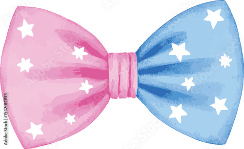 Pink and Blue Bow Tie with Stars - Gender Reveal or Baby Shower pink bow on a blue background