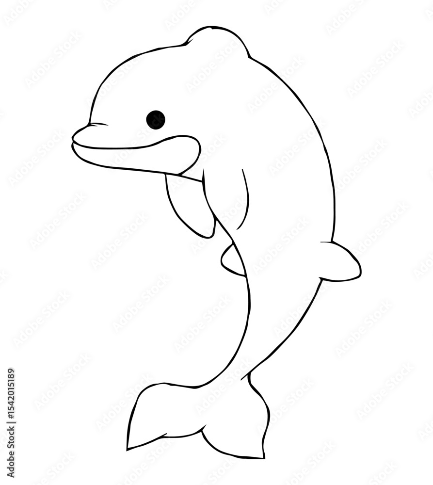 Obraz premium A simple line drawing of a dolphin leaping upwards with a visible eye and fins