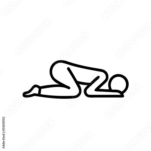 Black Line Drawing Person Prostrating Islamic Prayer Pose Handmade Mawlid Illustration