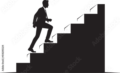 Business man running on stairs vector. Businessman climbing stairs silhouette isolated on white background. 