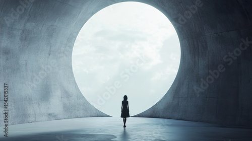 Quiet strength theme with girl in center of light grey space