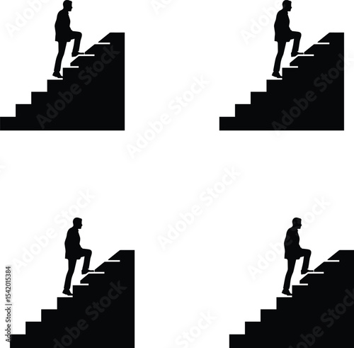 Premium vector man climbing stairs silhouette isolated on white background. 