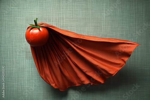 Red Tomato Superhero Concept Draped Fabric Background Image