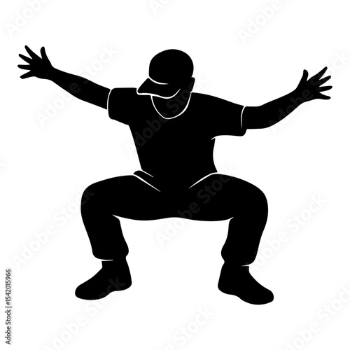 Silhouette of man squatting with arms outstretched vector illustration graphic design element isolated art