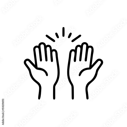 Two Black Outline Hands Raised in Supplication with a Starburst Above Islamic Mawlid Handmade Icon