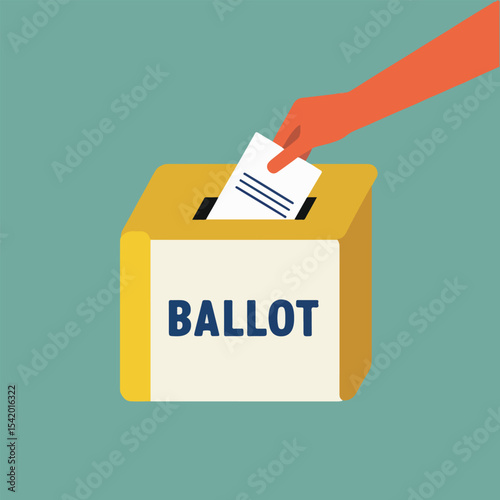 International Day of Democracy vector illustration featuring voting ballot box, diverse people holding hands around globe, freedom of speech, and civic participation in flat solid colors.