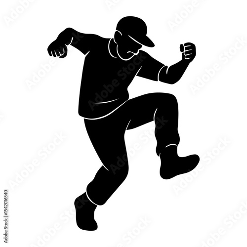 Silhouette of man dancing hip hop wearing cap vector illustration graphic design isolated on white background
