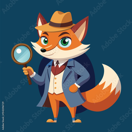 Mischievous Fox with Detective Hat Holding a Magnifying Glass Illustration
