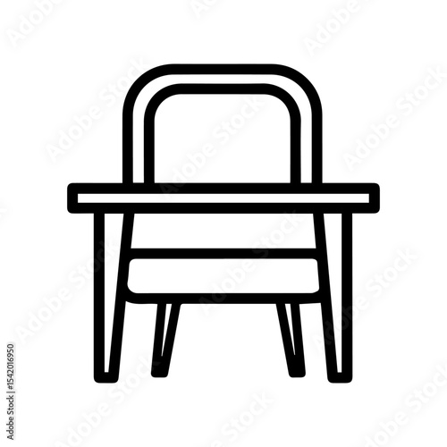 A stark blackoutlined chair with a high back and a tablelike extension