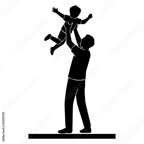 Father son silhouette vector illustration fatherhood parenting family love happy child together playtime 100