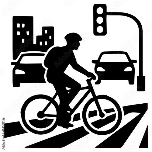 Bicycle rider on city street with traffic light and cars vector illustration graphic design 100 character