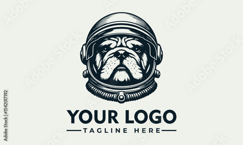 A stylized illustration of a bulldog wearing a vintage astronaut helmet, ready for space.