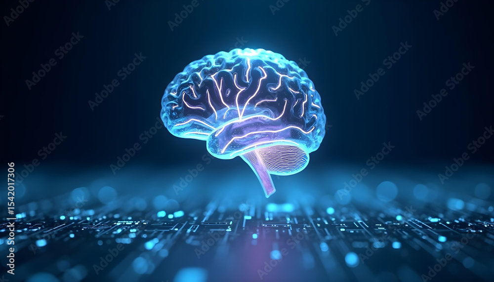 custom made wallpaper toronto digitalFuturistic glowing digital brain with neural light patterns hovering above hightech circuit board AI Agent AGI ASI