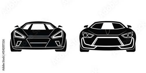 Futuristic Sports Car Rear View Speeding Forward Silhouette on White Background